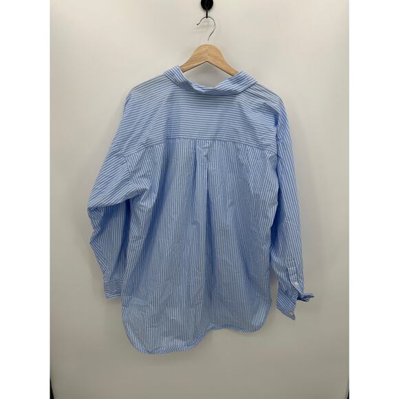 Loft Striped Poplin Crest Everyday Oversized Shirt Women XL Preppy Academia - Picture 2 of 9